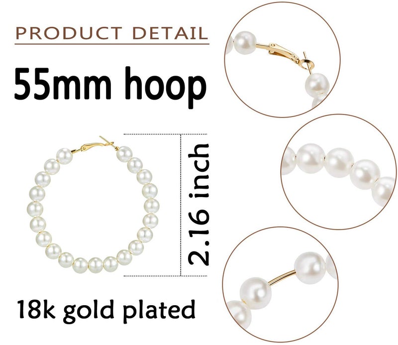RONLLNA Pearl Hoop Earrings for Women Fashion Dangle Hypoallergenic Layer Earrings Drop Dangle Earrings Gifts for Women (Pearl hoop) - Image 4